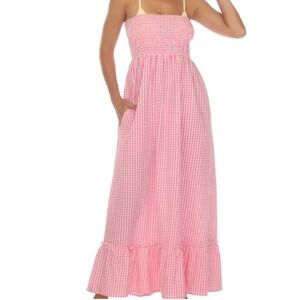 NWT Raviya Women’s Swim Cover Up Maxi Dress Gingham Strapless Summer Vacation